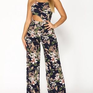 Floral cutout side jumpsuit